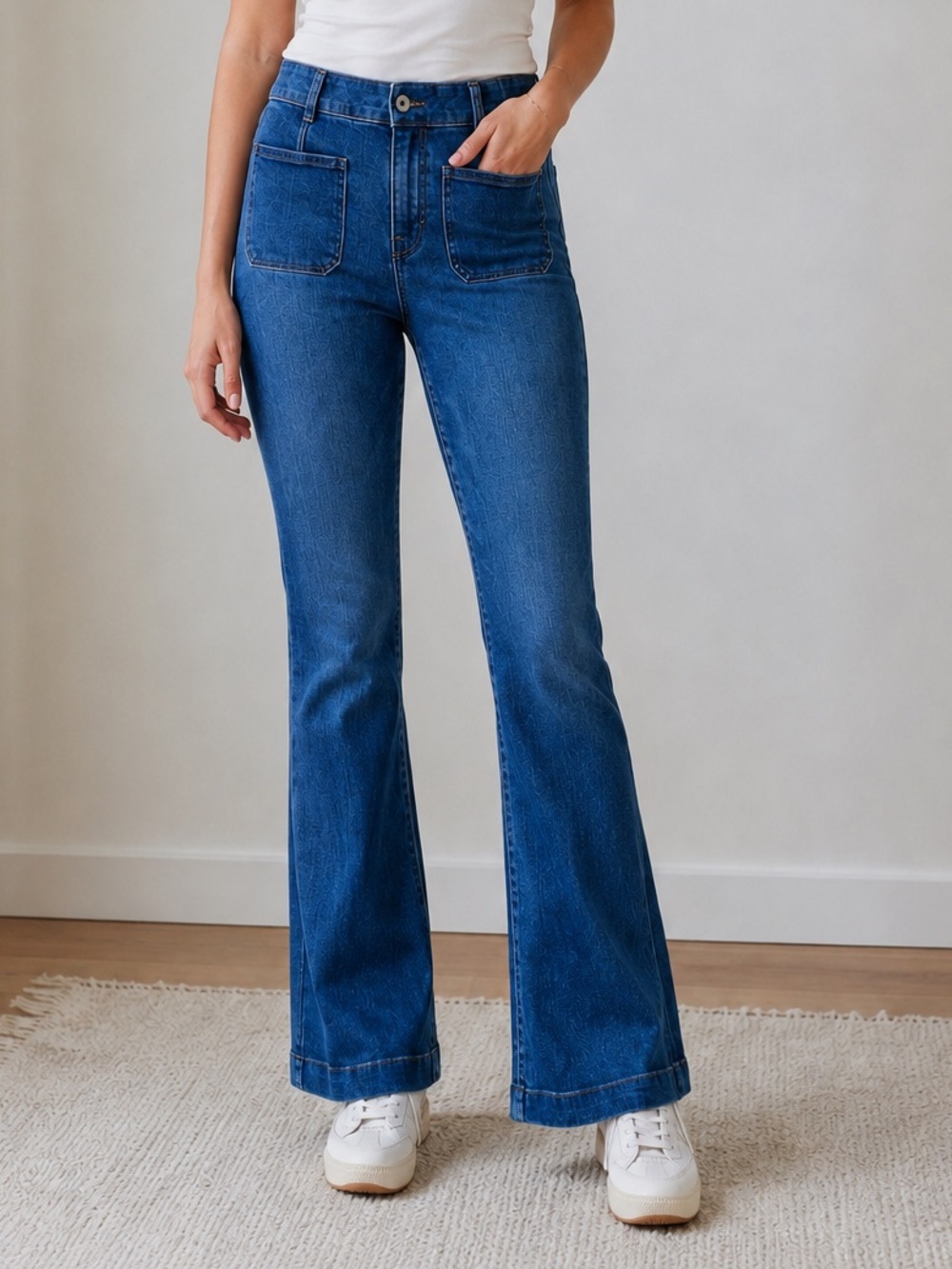 SPANX Flare Patch Pocket Jeans S Petite Wide Hem Y2K Style Stretch